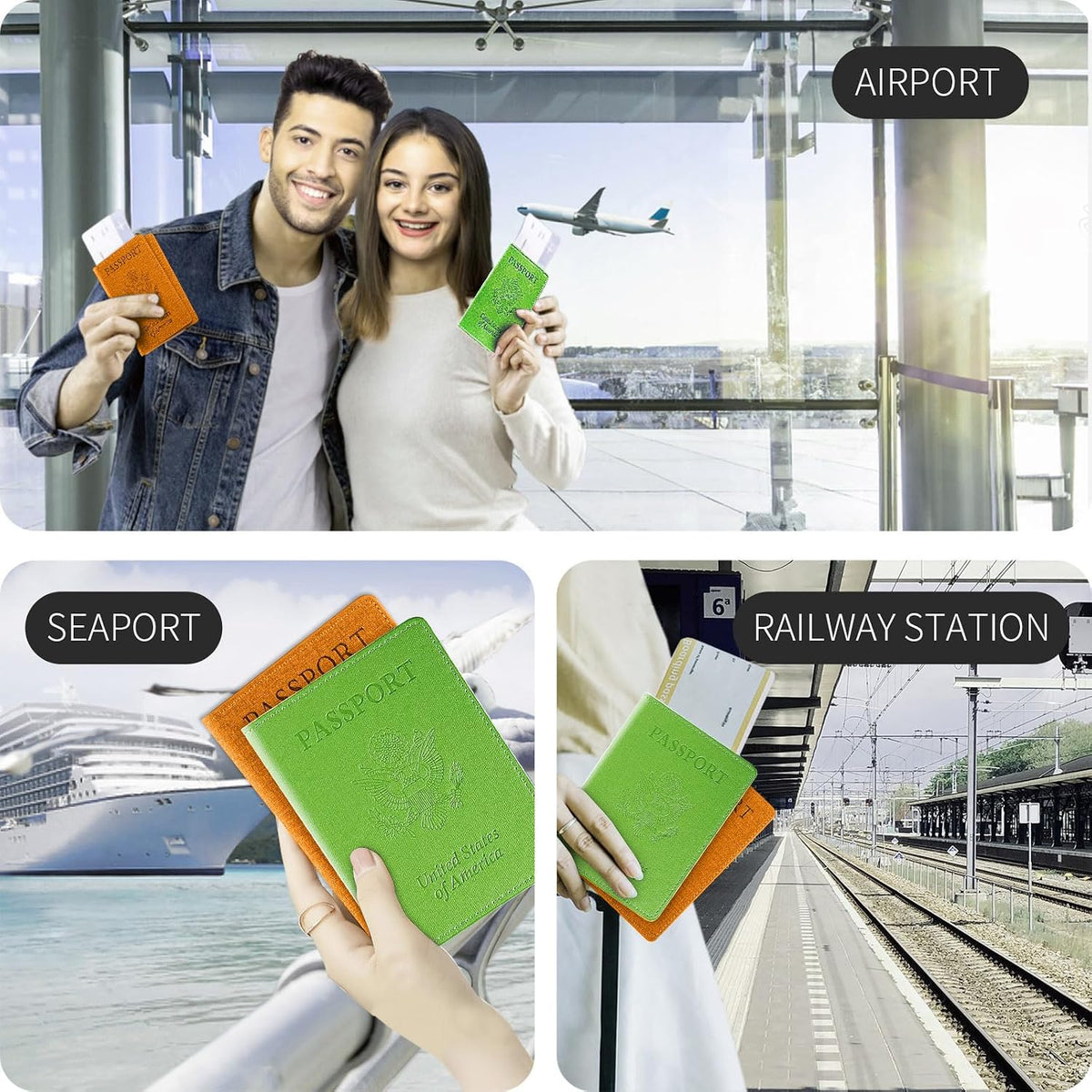 Passport Cover With Card Slots RFID Blocking-White&Black | PU Leather Lightweight slim travel passport cover wallet with 4pcs RFID Blocking Credit/ID card slots