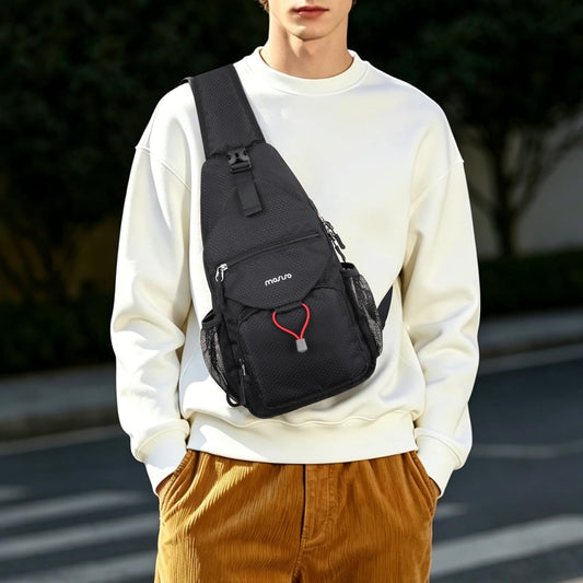 Crossbody Sling Bag for Men, Sling Backpack Travel Hiking Daypack, Casual Shoulder Honeycomb Bags Small Cross Body Chest Bag Daypack with 2 Front Pockets for Outdoor Casual Commuting, Black