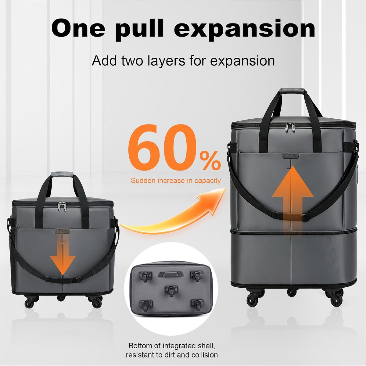 Large Capacity Rolling Duffle Bag,Expandable Foldable Suitcase for Travel,Collapsible Luggage Duffel Overnight Weekend Bags without Telescoping Handle