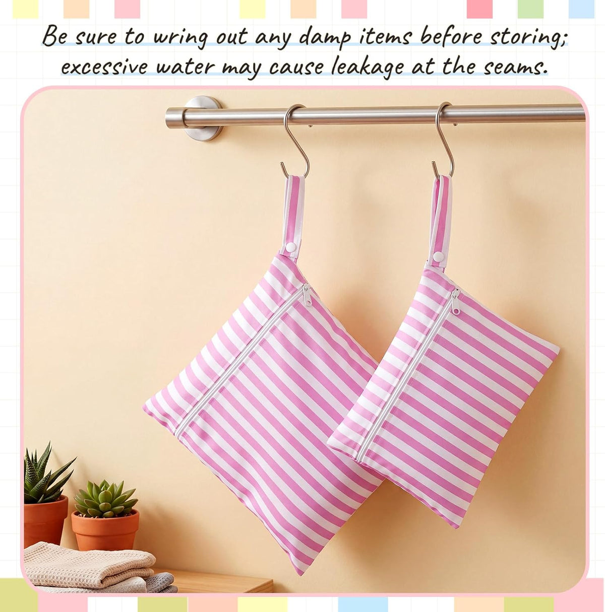 2 Pack Wet Dry Bags Ice Cream Waterproof Pouch Large & Small Makeup Bag Baby Wet Bags Zipper Pouch for Baby Women Diapers Cloth(Green)