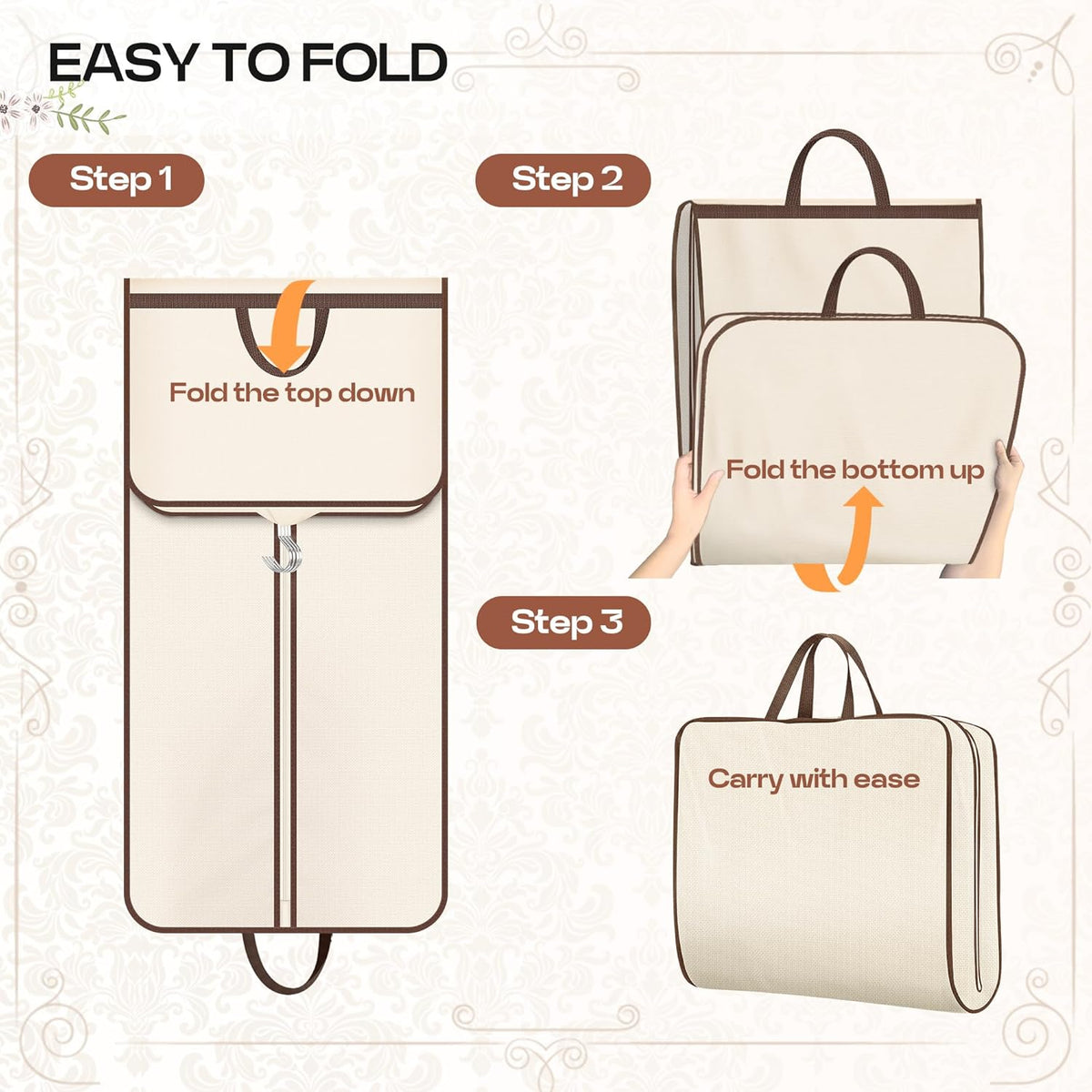60" Foldable Garment Bags for Travel for Women Dress Bags for Gowns Long Hanging Bag for Closet Storage Dress Protector Bag for Gowns, Suits, Coats, Beige