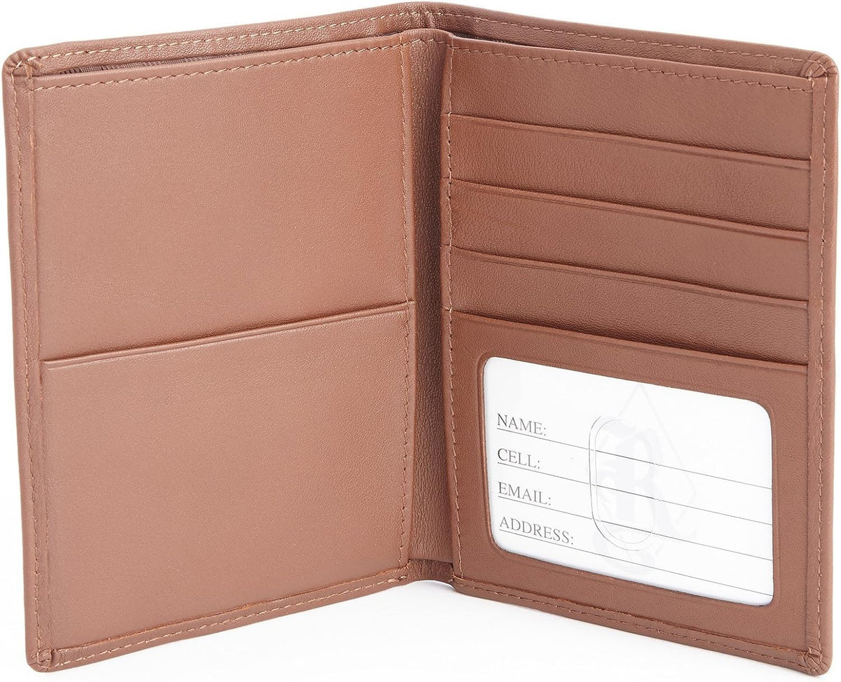 Royce Leather Rfid Blocking Bifold Passport Currency Travel Wallet Bi-Fold Wallet, Brown