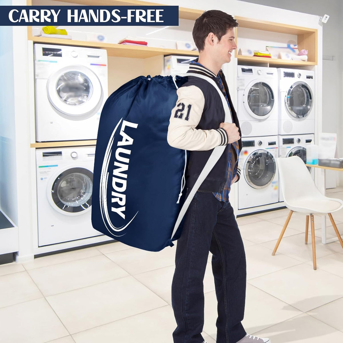 2 Pack XL Laundry Bag with Strap,Heavy Duty Travel Laundry Bag,Rip-Stop Dirty Clothes Shoulder Bag with Drawstring,Easy Fit a Laundry Hamper or Basket Travel Essentials