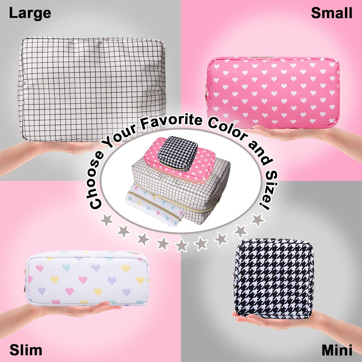 Nylon Large Floral Makeup Organizer Bag, Preppy Big Cute Flower Cosmetic Zipper Pouch Multi-compartment with Dividers, Waterproof Toiletry Make Up Bag Travel Essentials for Women(Light Yellow-Flower)