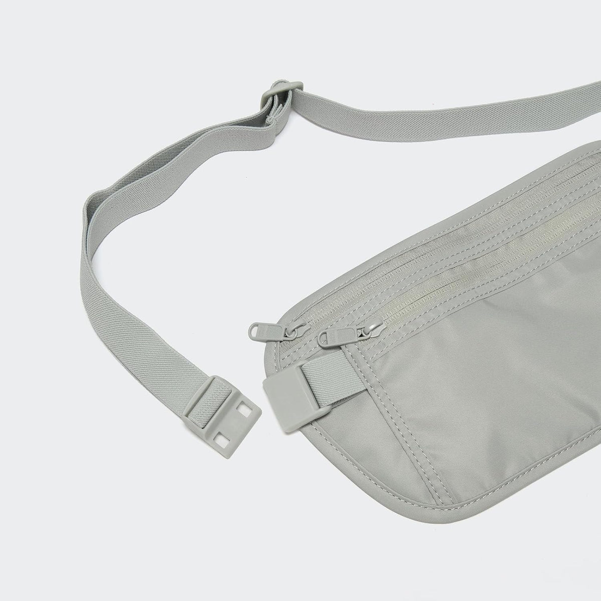RFID Blocking Travel Money Belt – Hidden Waist Pouch for Passport, Cash, Cards, Slim Belt Bag for Men and Women, Light Grey