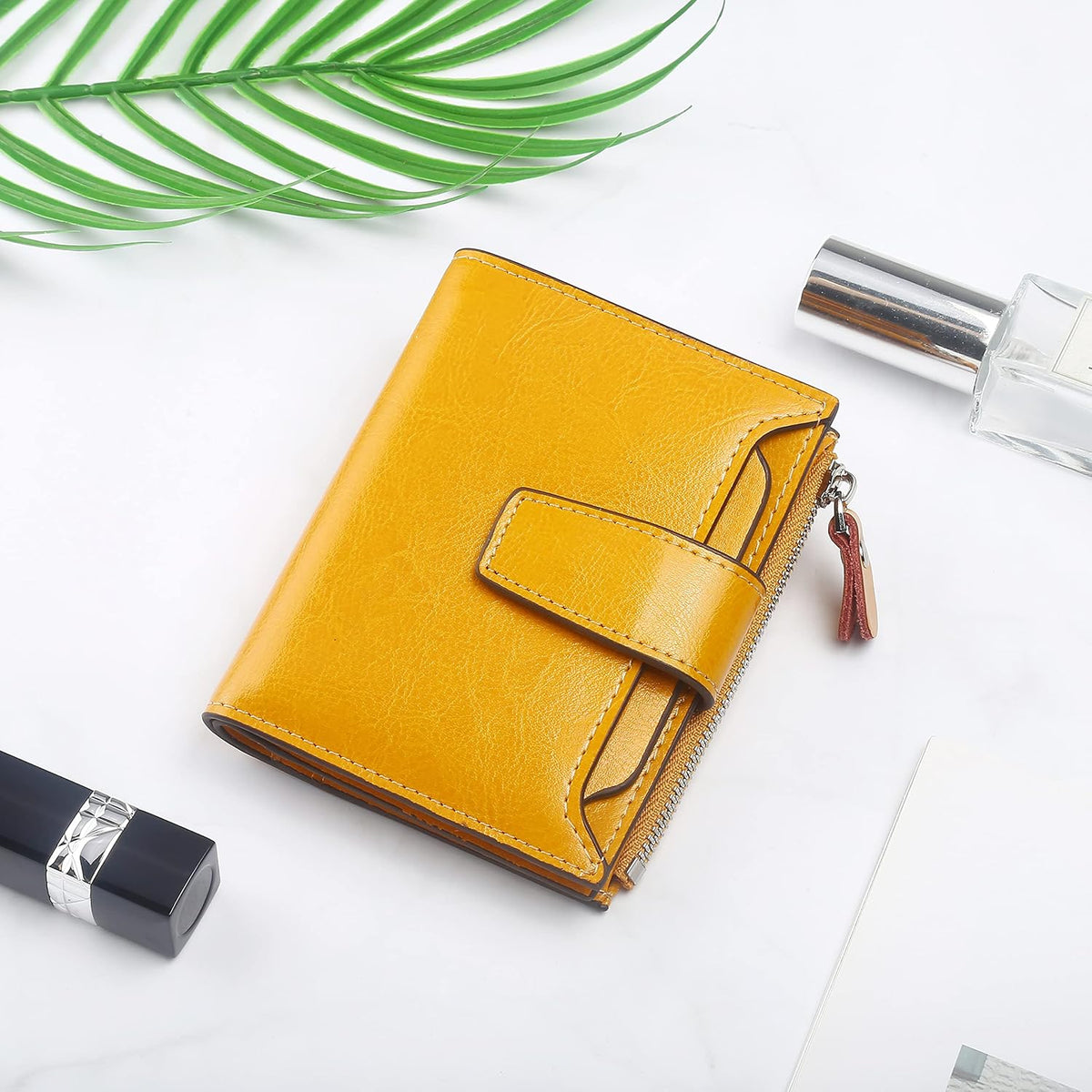 Small Compact Women Wallet RFID Blocking Genuine Leather Bifold Purse with ID Windows - Colors A