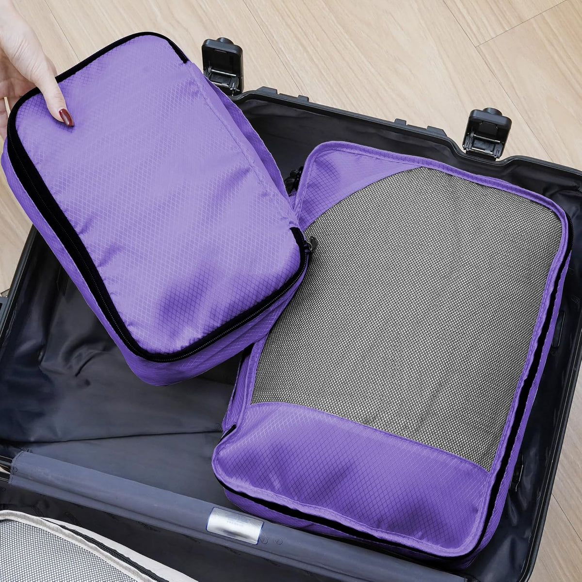 8-Piece Packing Cubes for Travel, 2026 Upgraded Durable Zippers & Reinforced Mesh, Complete Luggage Organizer Set with Shoe/Toiletry/Laundry Bags, 4 Sizes for Suitcase, Men Women, (Purple)