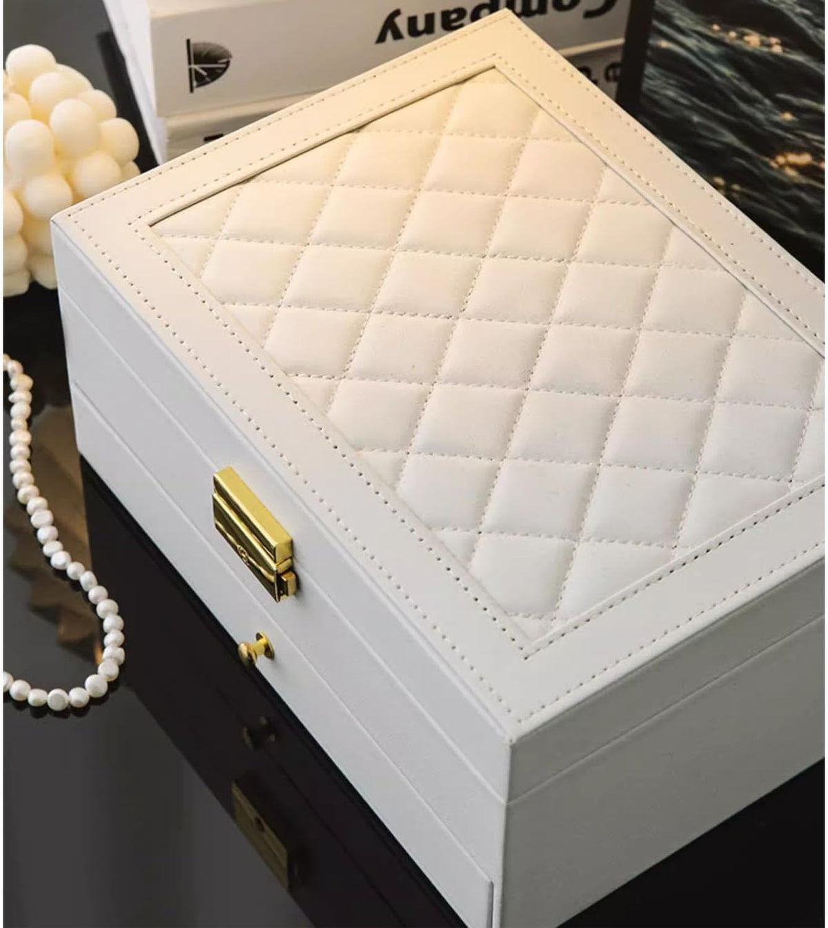 Jewelry Box for Women Girl Wife - Large PU Leather Jewelry Organizer Storage Case with Two Layers Display for Earrings Bracelets Rings Watches (Champagne)