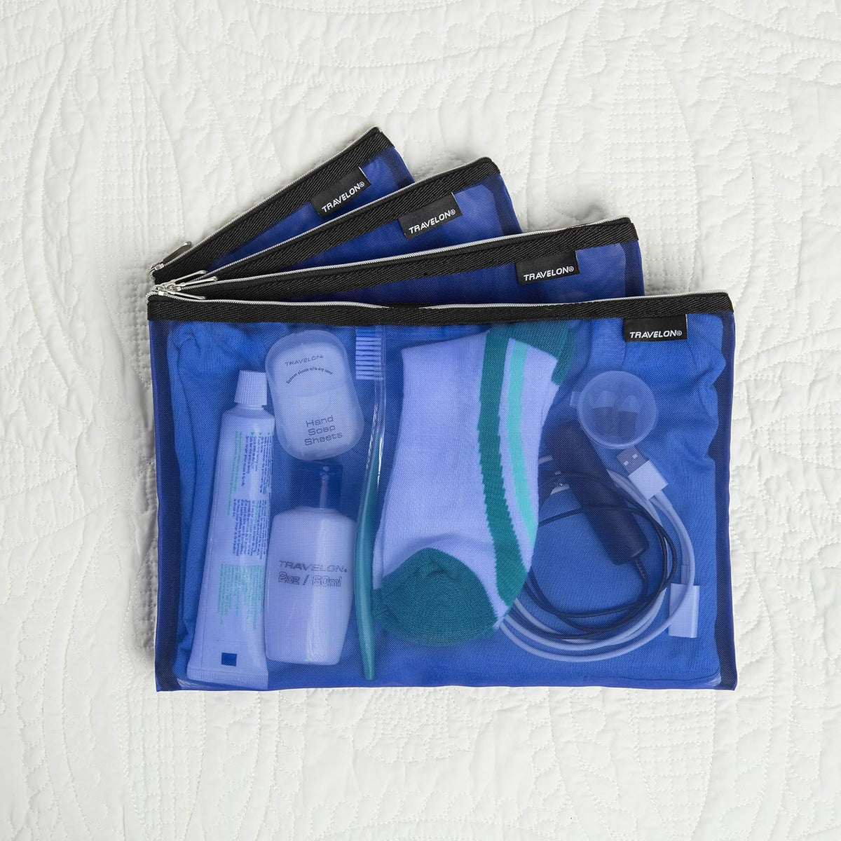 Set of 4 Mesh Pouches, Gray, 9.5 x 12.75 x 0.5