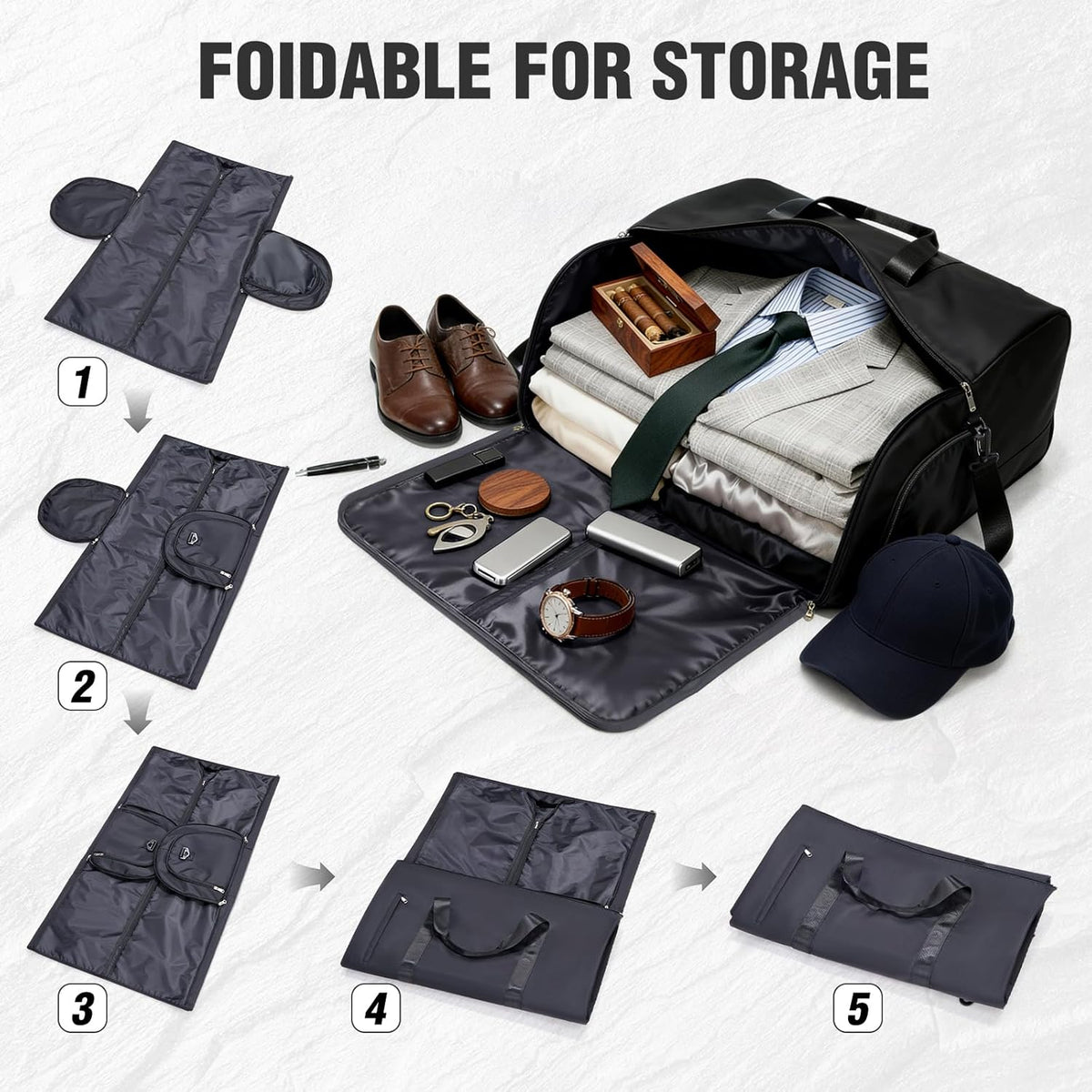 Convertible Garment Bags for Travel Carry On Garment Bag For Men Women Foldable Duffle Bag For Travel With Shoe Compartment, Luggage Weekend Bag, 2 in 1 Hanging Suitcase Suit Travel Bags (Black)