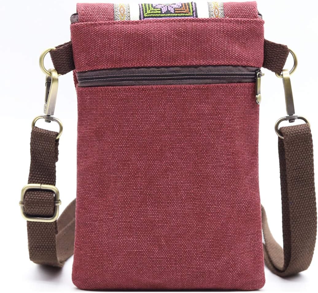 Vintage Embroidered Canvas Flip Small Crossbody Bag Cell Phone Pouch for Women Wristlet Wallet Bag Coin Purse