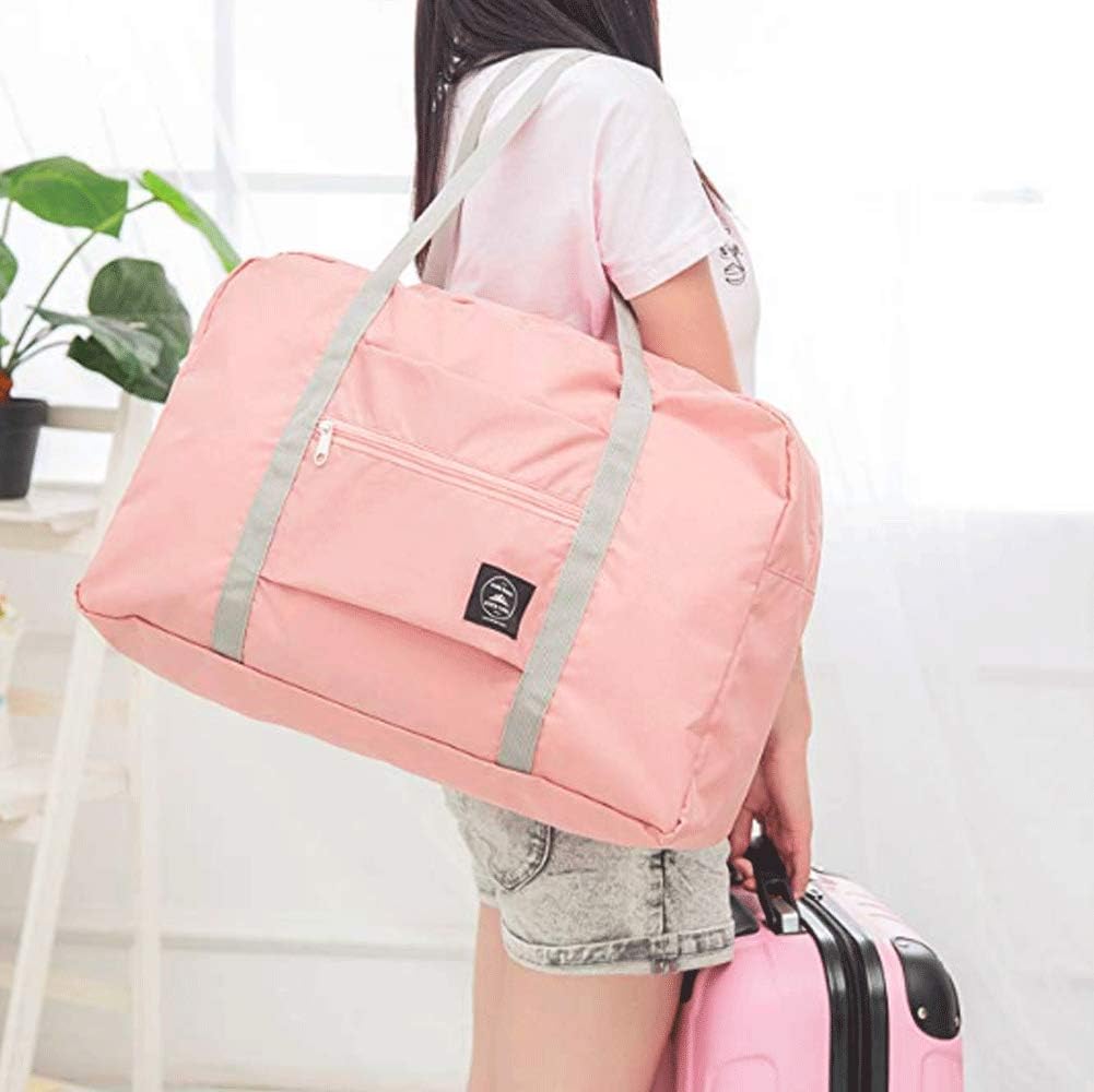 2 Pack Foldable Travel Bag Waterproof Travel Duffel Bag,Women Ladies Man Canvas Weekender Bag Overnight Carry-on Tote Duffel in Trolley Handle (Black&Rred)…