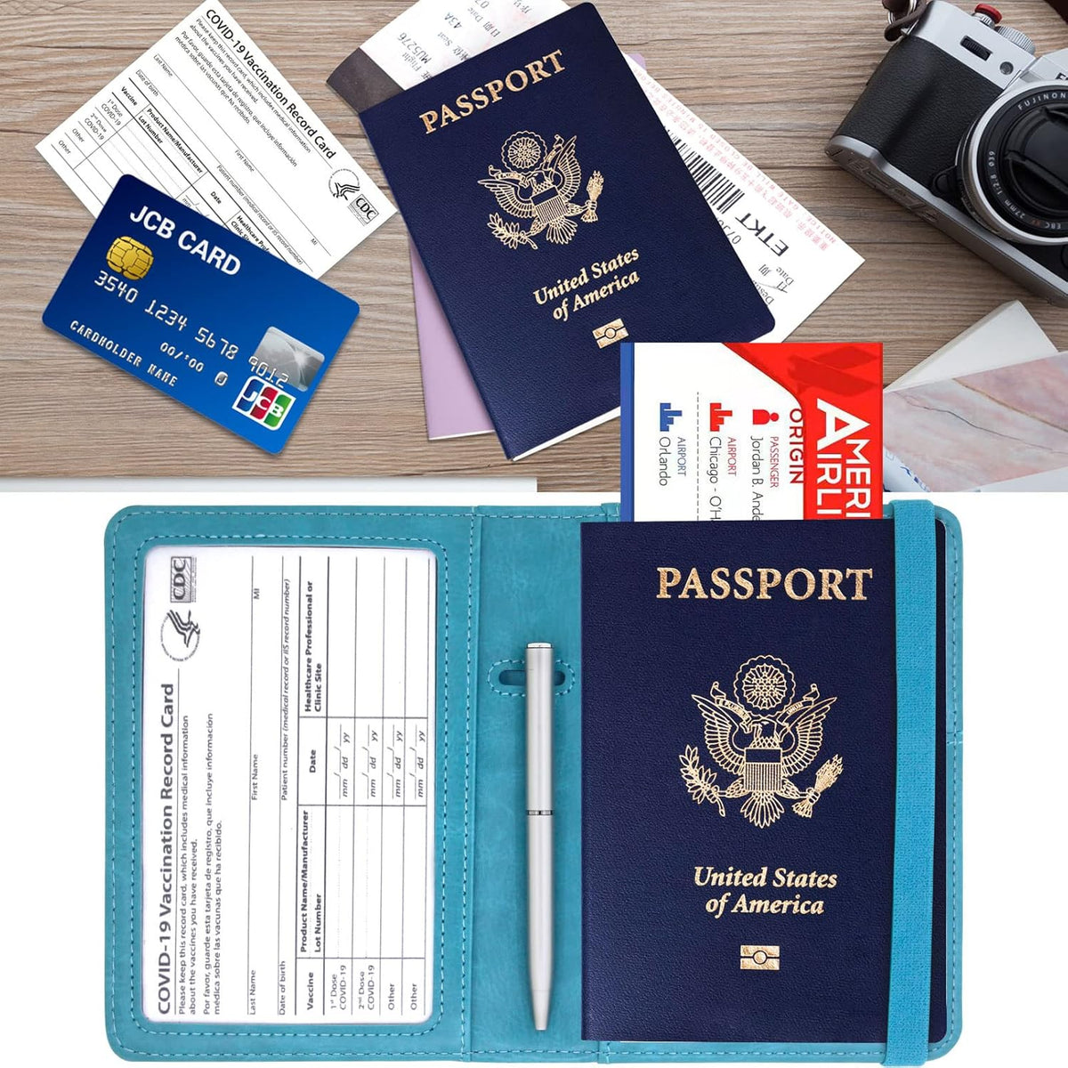 Trackable Passport Holder for Travel, RFID Blocking Card Wallet, Apple MFi Certified Smart Passport Cover Works with Find My, Rechargeable Travel Wallet with Lanyard, PU Leather, Black