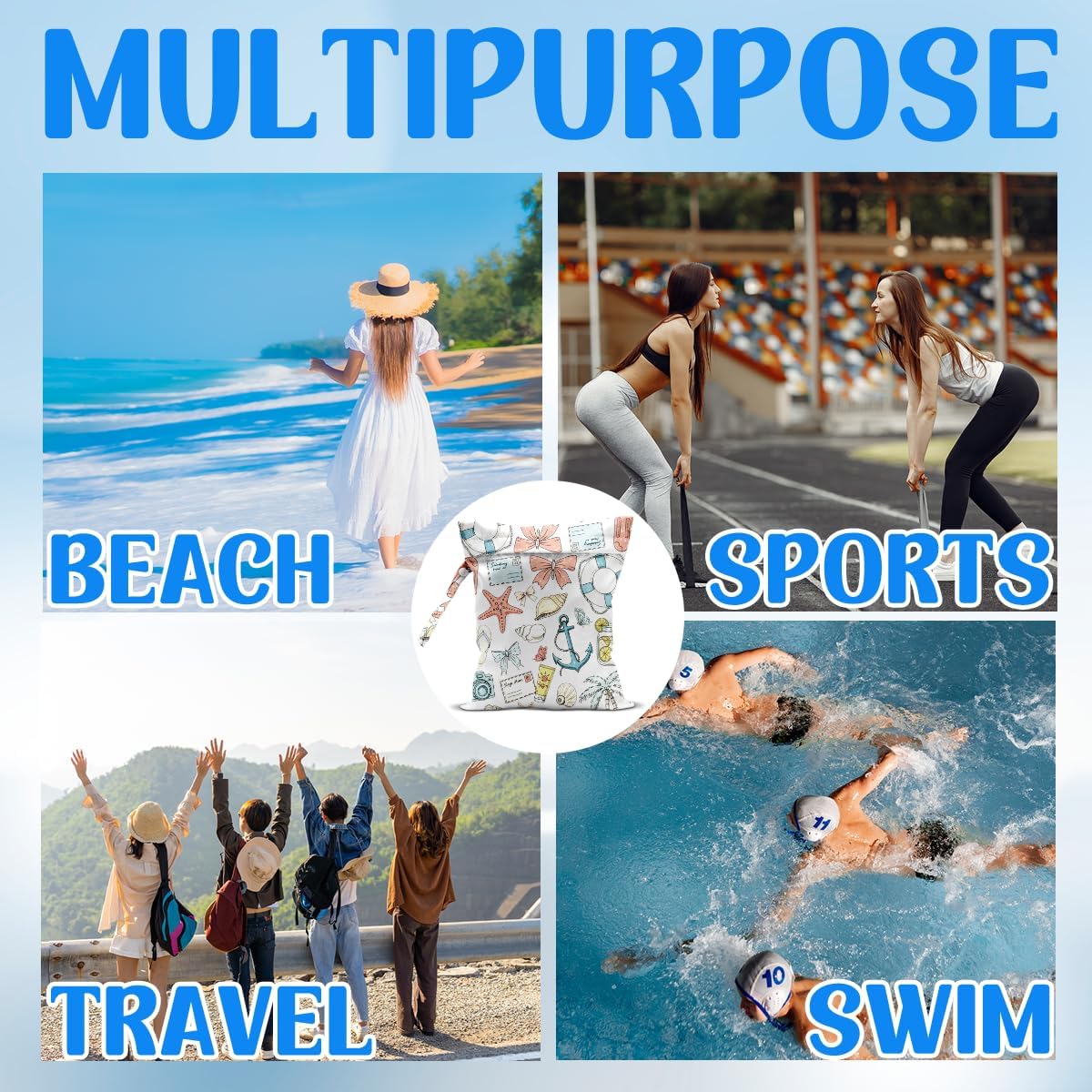 Wet Dry Wet Bag for Swimsuit Towel Baby Travel Cloth Diapers Beach Gym Toiletries Makeup Storage Bag Summer Vacation Essential Holiday Summer Vibes Beach
