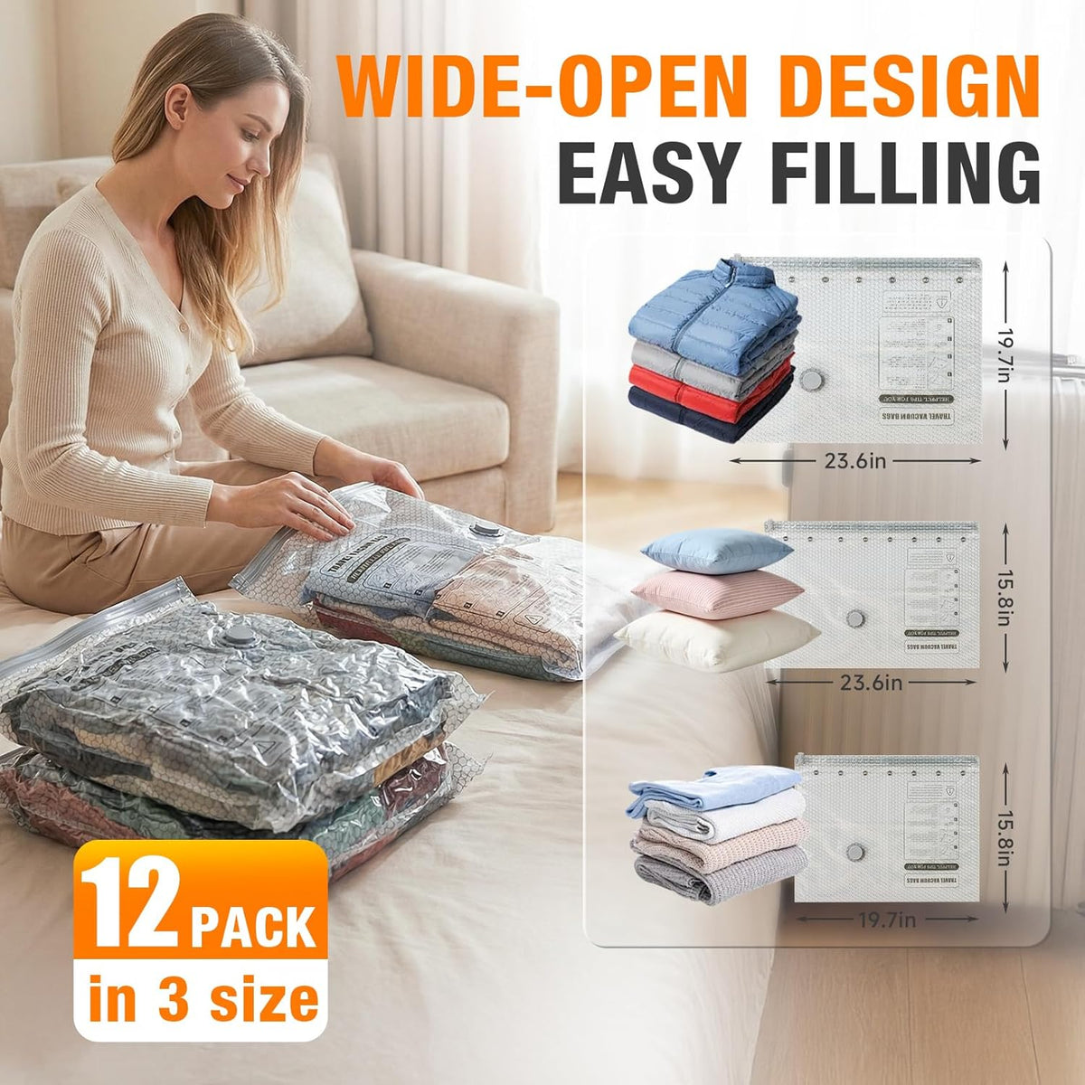 Space Saver Vacuum Storage Bags with Portable Electric Pump, Vacuum Seal Bags for Clothing Travel, Compression Bags for Travel & Home, Clothes, Blankets, Seasonal Storage, 9 Combo (3L/3M/3S)
