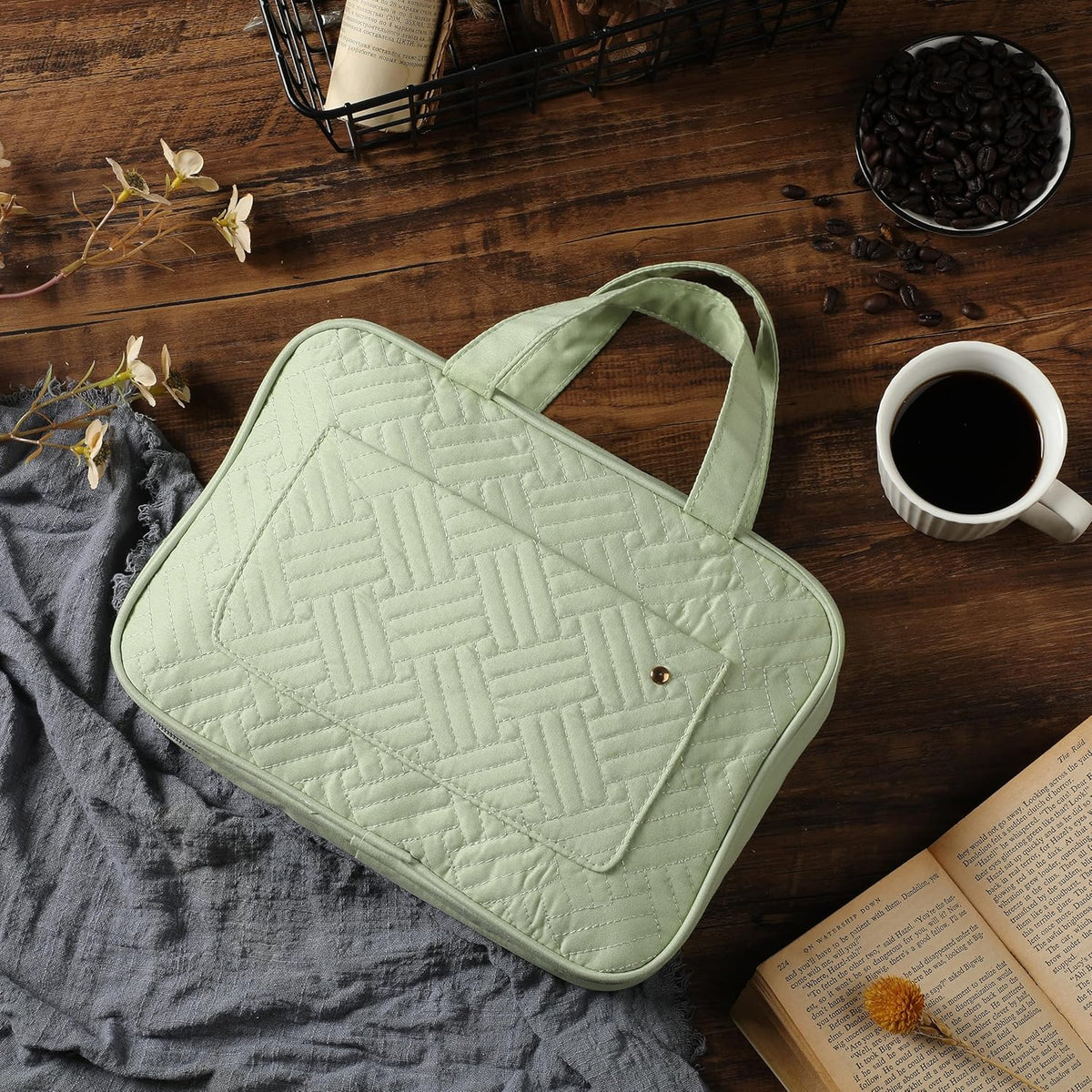 Travel Toiletry Bag Organizers, Sage Green | Makeup Travel Bag for Toiletries with Hanging Hook, Water-Resistant