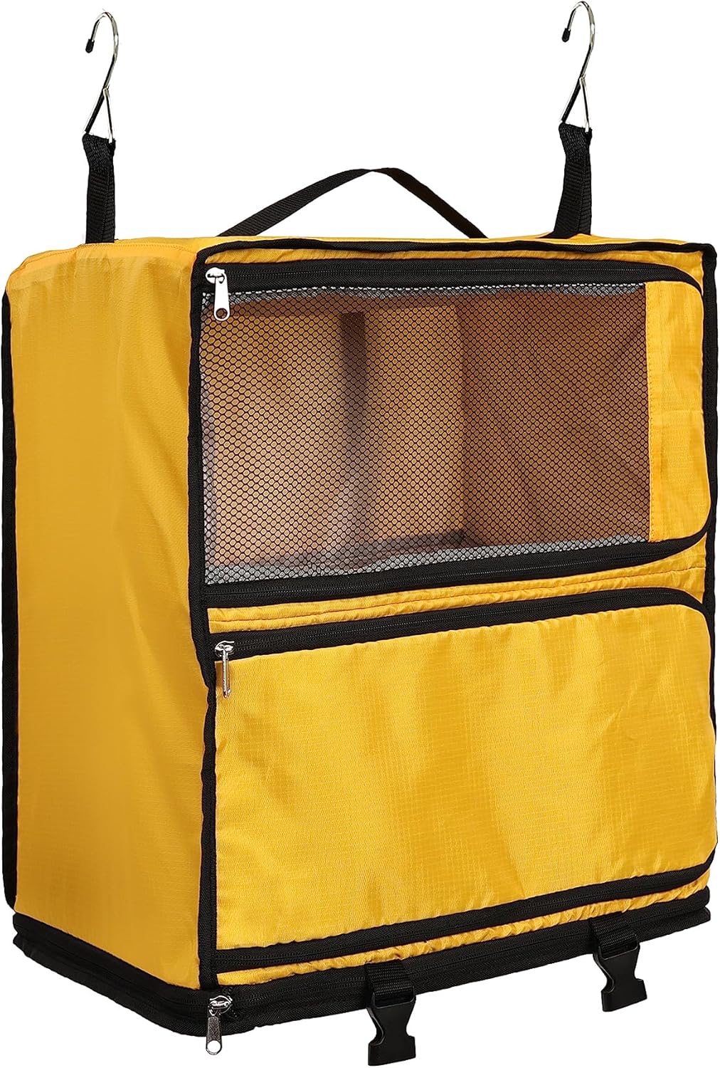 Hanging Packing Cubes Portable Closet 3-Shelf Travel Collapsible Compression Garment Organizer for Carry-on Luggage Suitcase Space Saver Bag XX-Large_No Side Pockets, Black