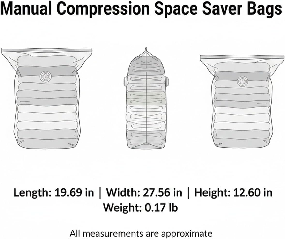 Manual Compression Storage Bags for Space Saving, No Vacuum or Pump Needed, Roll-Up Design for Bedding, Clothes, and Travel Packing, Durable PA/PE Composite Material