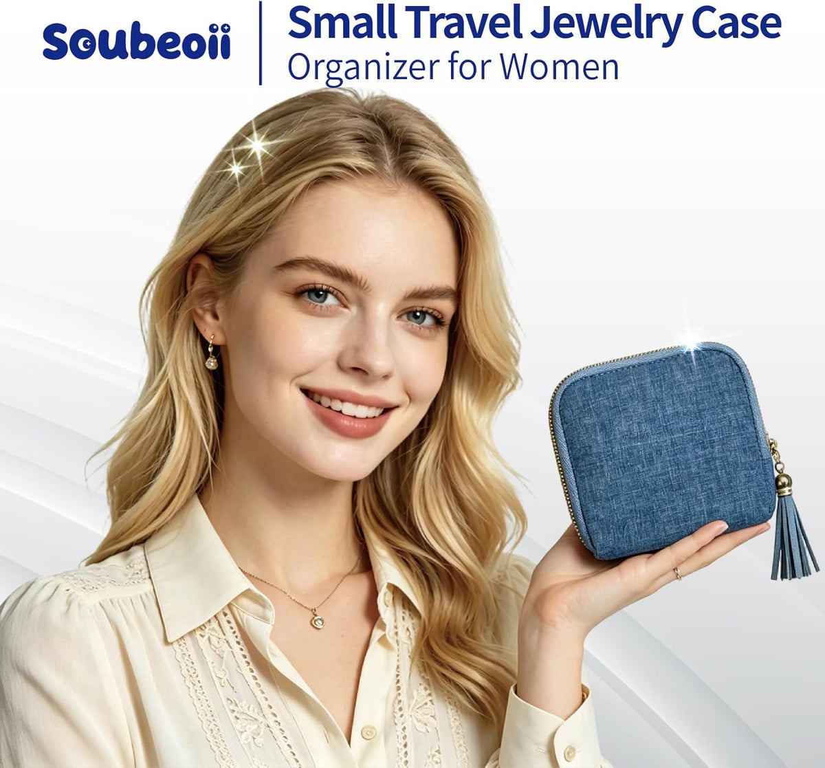 Small Travel Jewelry Case with Earring Box, Mini Travel Jewelry Organizer Pouch, 6-Layer Portable Chenille Storage Bag for Bangle Necklace Earrings Ring Bracelet, Gifts for Women (Green)