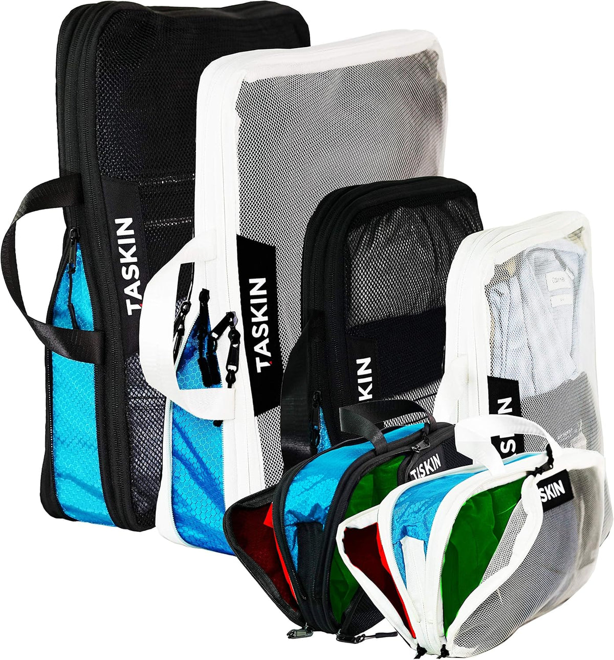 Compression Packing Cubes | Separate Clean & Dirty Compartments w/Flexible Separator | YKK Zippers | Set of 4 (2XL + 2 L)