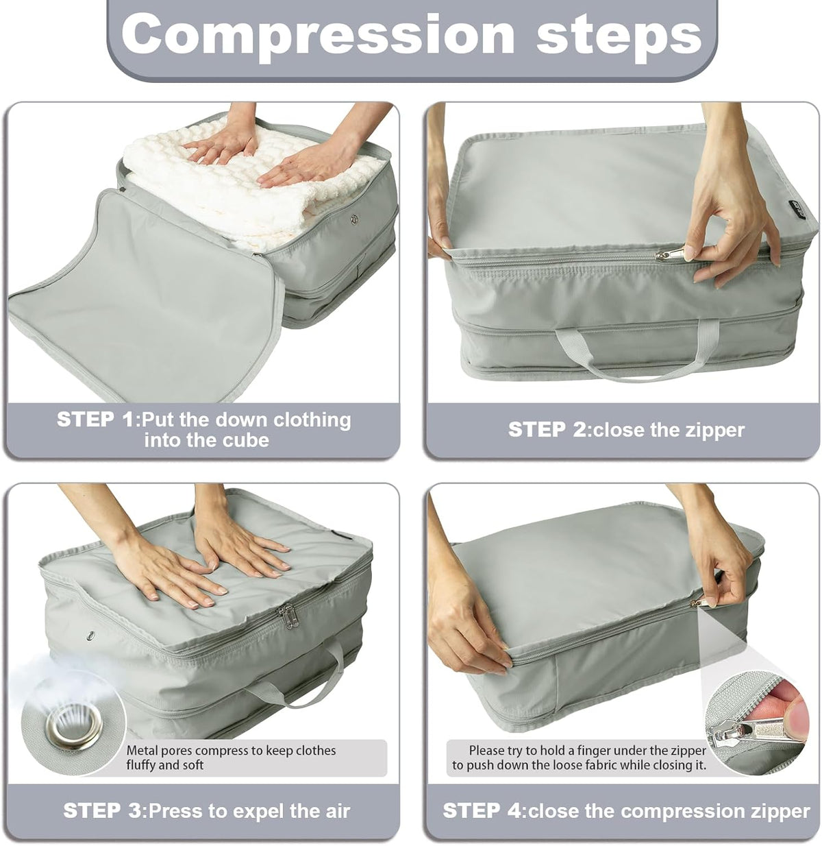 Compression Packing Cubes for Travel Essentials, 2 Pack Expandable Travel Cubes for Packing Bags Suitcase Organizer, Beige