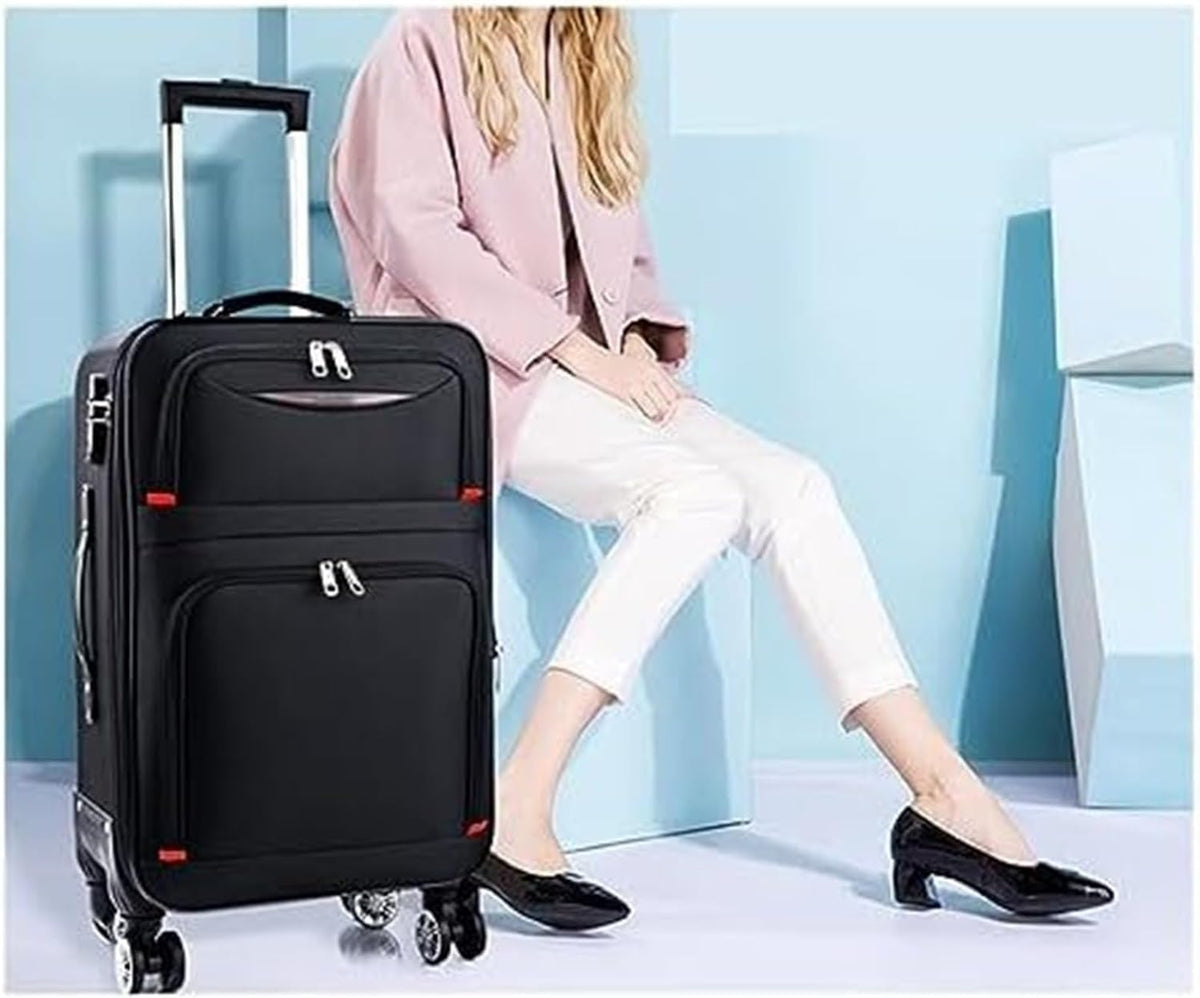Expandable Softside Suitcase Convenient Side Handles Carry On Luggage Portable Travel Rolling Trolley Case Black