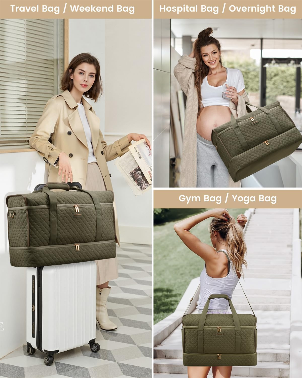 Large Travel Duffle Bag, Weekender Bags for Women With Shoe Compartment, Overnight Hospital Bag For Women Labor Delivery, Carry on Bag Personal Item Travel Bag, Yoga Gym Duffel Bag