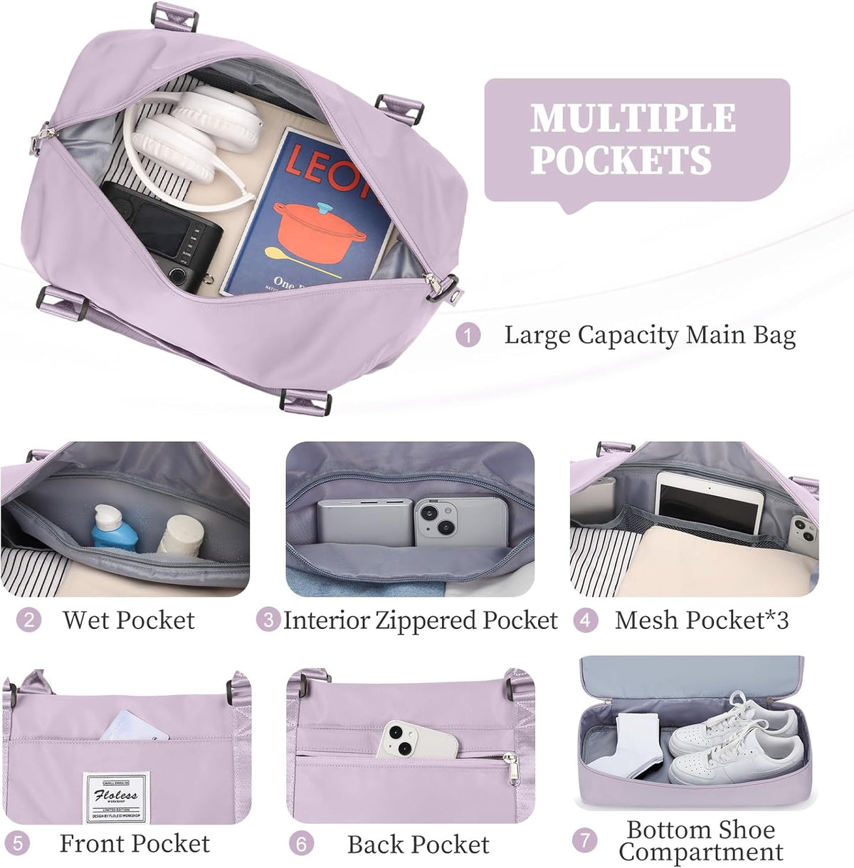 Weekender Bags for Women, Personal Item Travel Bag with Shoes Compartment | Overnight Travel Duffel Bag with Toiletry Bag, Airplane Friendly Carry-On Bag - Colors A