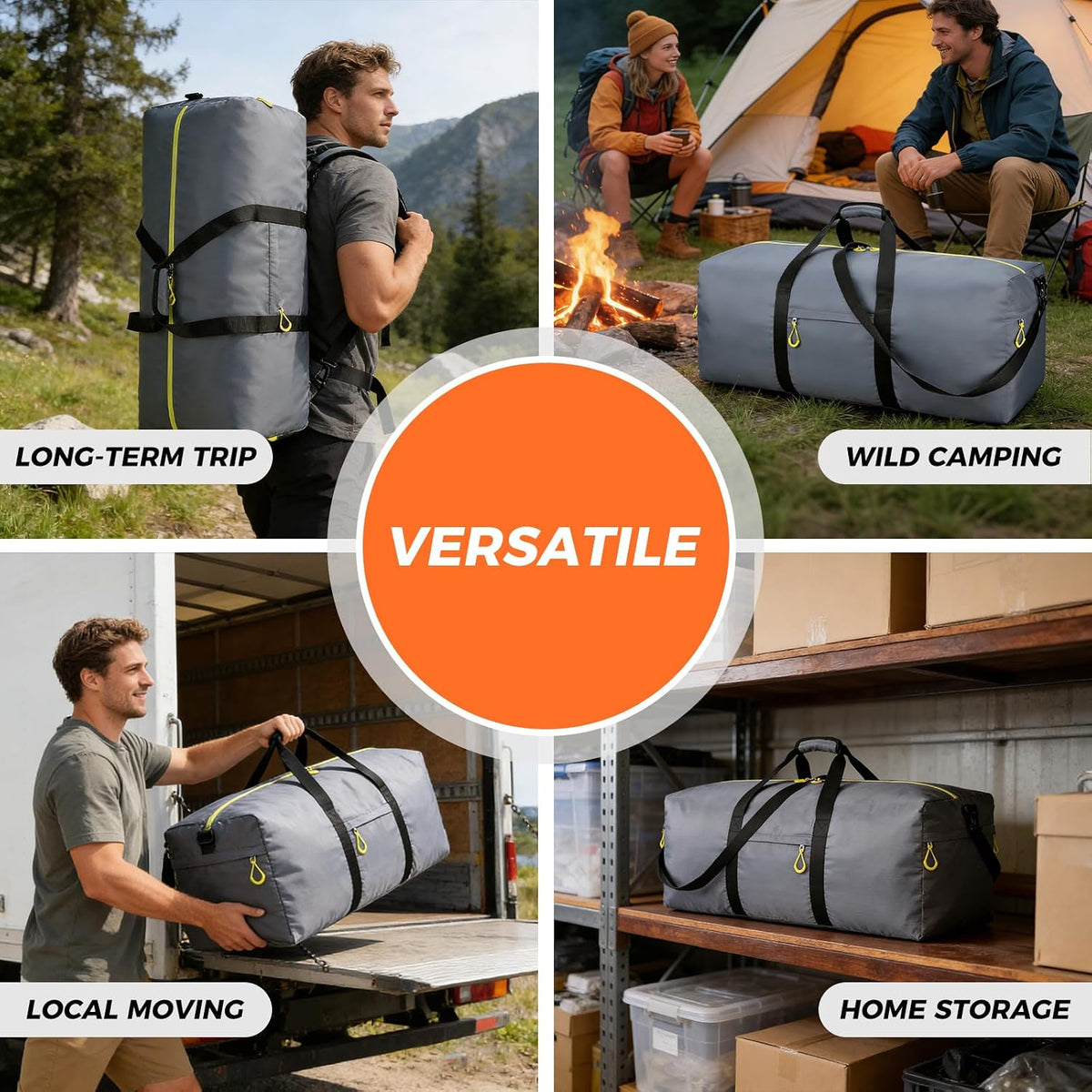 Uarition 100L Extra Large Duffle Bag for Travel, 3 In 1 Travel Bags for Men and Women, Foldable Duffle Backpack for Traveling, Grey
