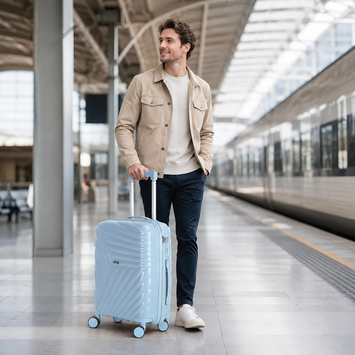 20 In Carry On Luggage with TSA Lock, 22x14x9 Airline Approved Hardside Suitcase, Lightweight PP Travel Luggage with 360° Silent Spinner Wheels, Anti-Burst Zipper for Business (Rose Chevron)