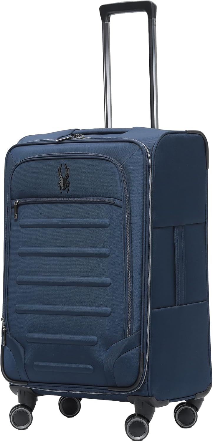 Pivot 22 Inch Expandable Softside Spinner Checked Luggage with 360° Spinner Wheels (Black, Carry-On)