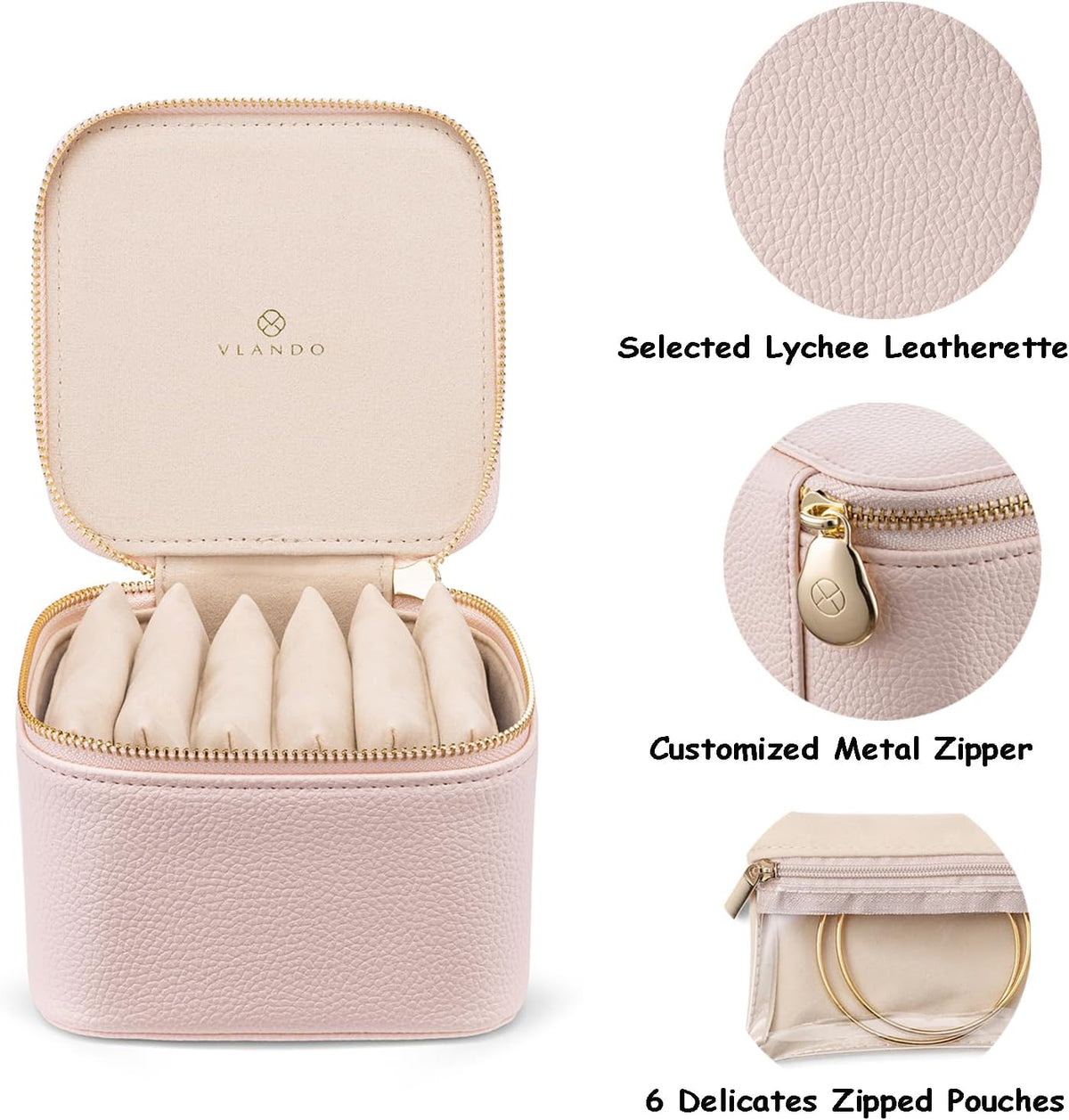 Travel Jewelry Box Organizer – Portable PU Leather Jewelry Case with 6/8/12 Zippered Pouches, Compact Storage for Earrings Rings Necklaces Bracelets, Aqua Blue