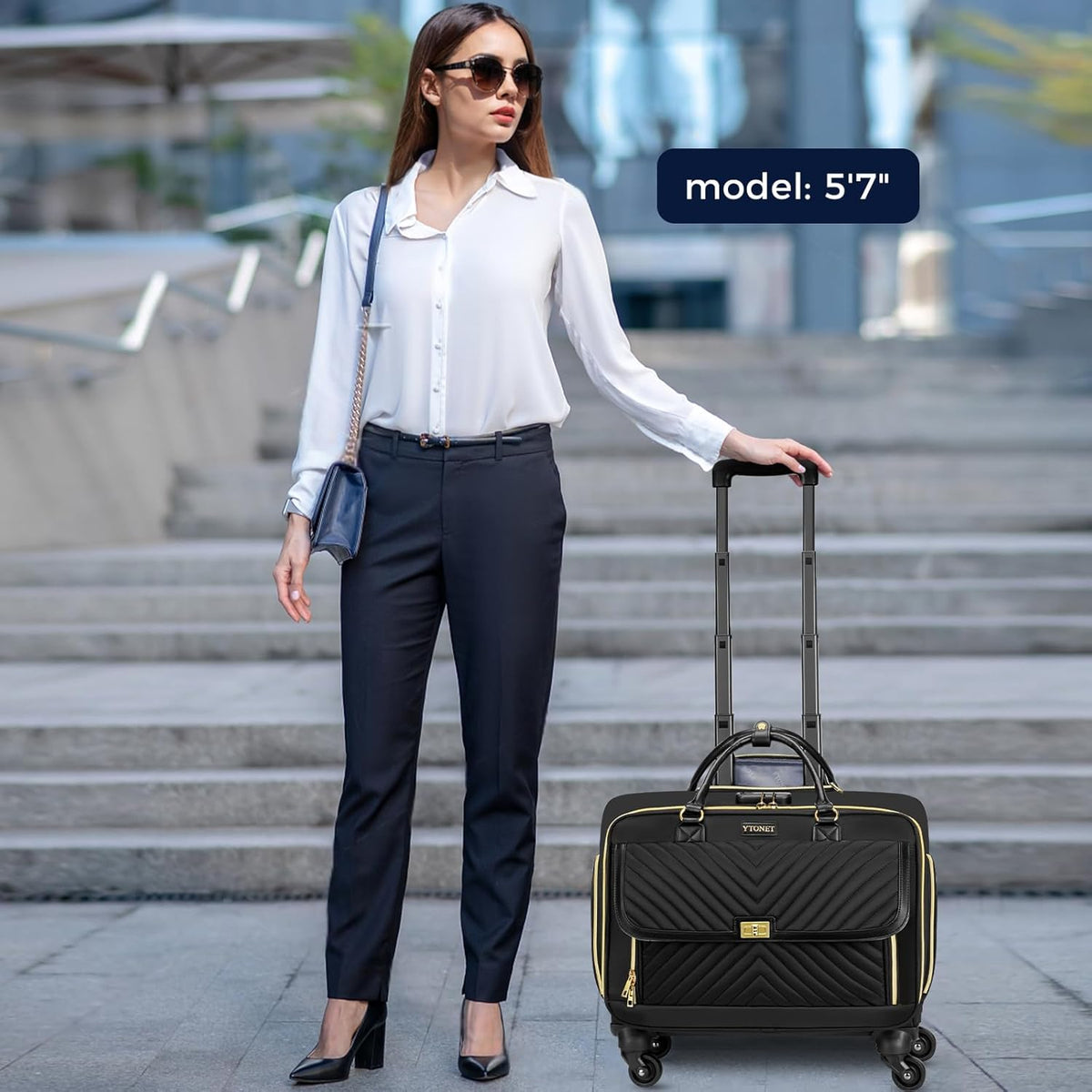 Rolling Laptop Bag, Rolling Briefcase for Women with 4 Spinner Wheels, 17.3 Inch Briefcase for Women with Lock and Packing Cube, Laptop Bag with Wheels for Travel Work Business Teacher,Black