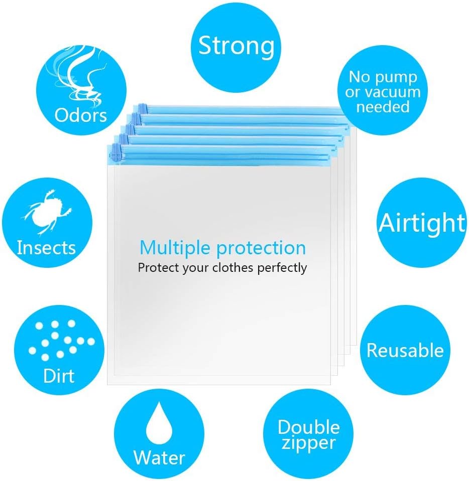 10Pack Travel Space Saver Bags (4 x S, 3 x L, 3 xL), Reusable Vacuum Travel Storage Bag, Saves 75% of Storage Space, Roll-Up Compression, No Need For Vacuum Machine Or Pump