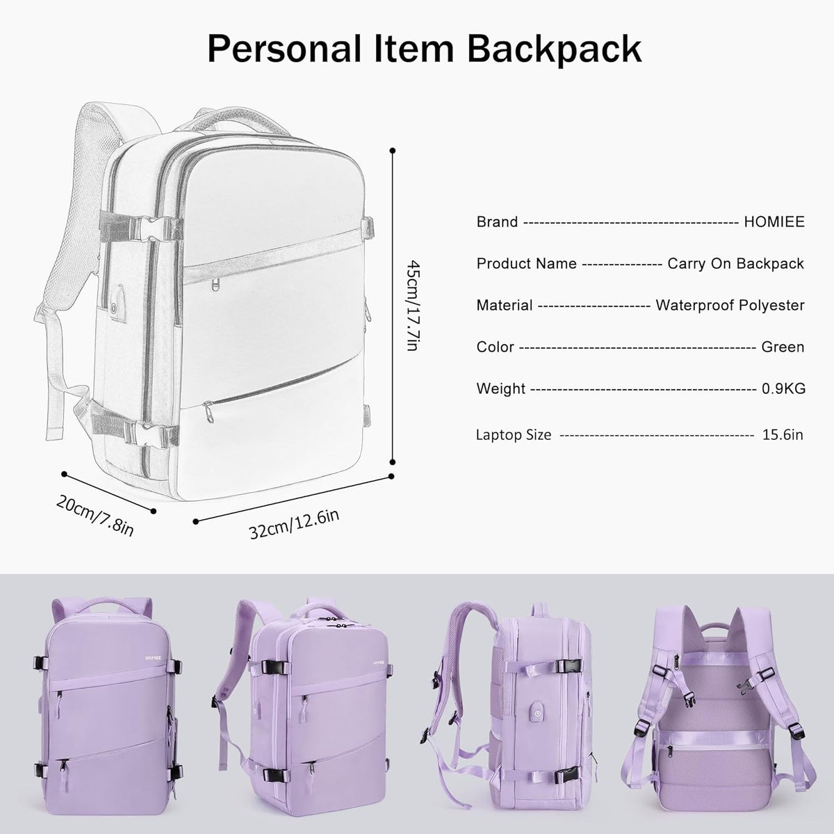 Travel Laptop Backpack for Men Women, Personal Item Carry On Bag | Dry Wet Separation Mochila de Viaje for Weekender Business Hiking Camping