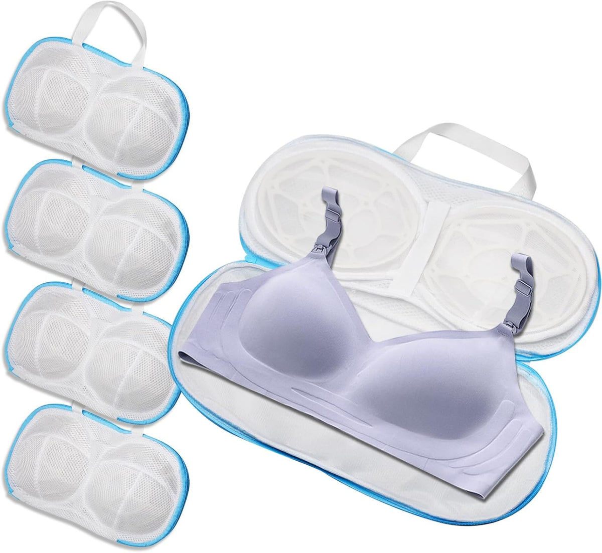 2-Pack Bra Wash Bags with 3D Protective Bracket & Zipper | Non-Deform Lingerie Laundry Bags, For Washing Machine & Storage, Women's Delicates Underwear, A-C Cups