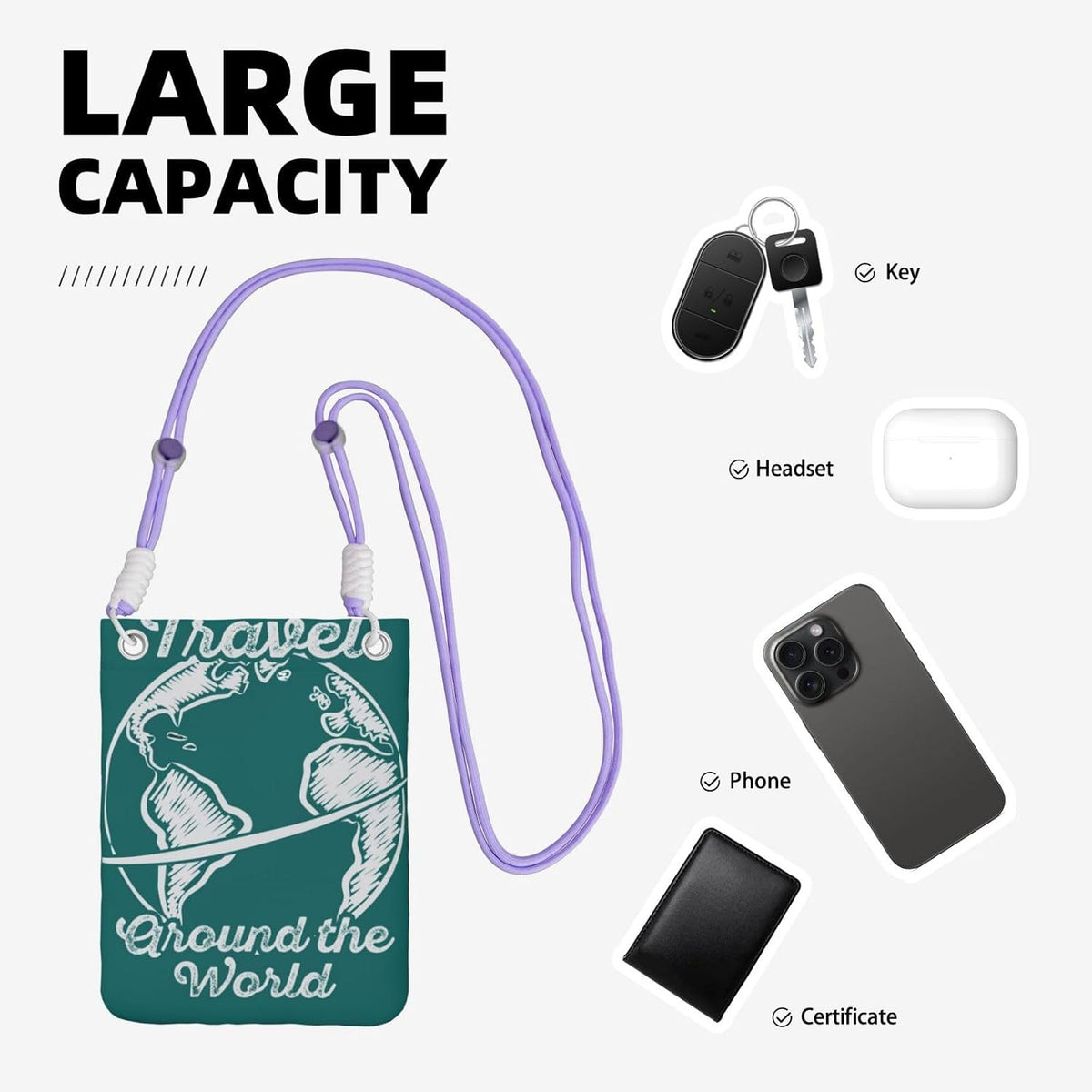 Travel Around the World 1 for Crossbody Phone Bag, Small & Lightweight Crossbody Purse for Women with Adjustable Strap, Water-Resistant Daily Commuter Bag for Phone, Wallet, Keys