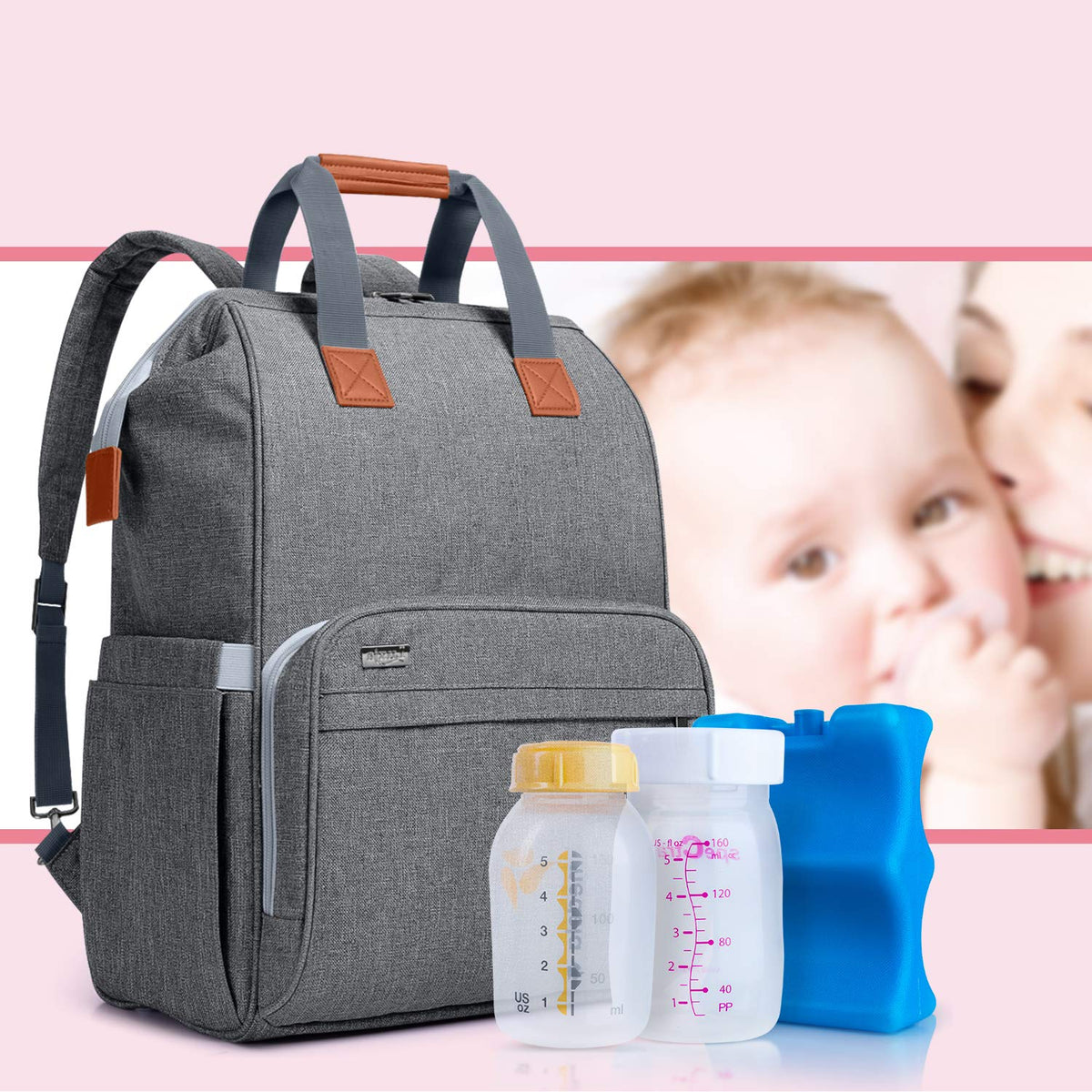 Breast Pump Backpack Storage Bag for Cooler Bag & Laptop, Gray | 2 Wear Ways, Fits Most Breast Pumps, Suitable for Working Mothers