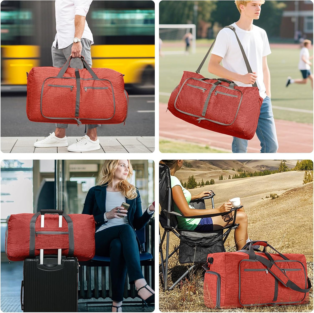65L/85L/115L Foldable Travel Duffle Bag, Lightweight Checked Luggage with Shoe Compartment, Water-Resistant Weekender Overnight Bag for Men & Women