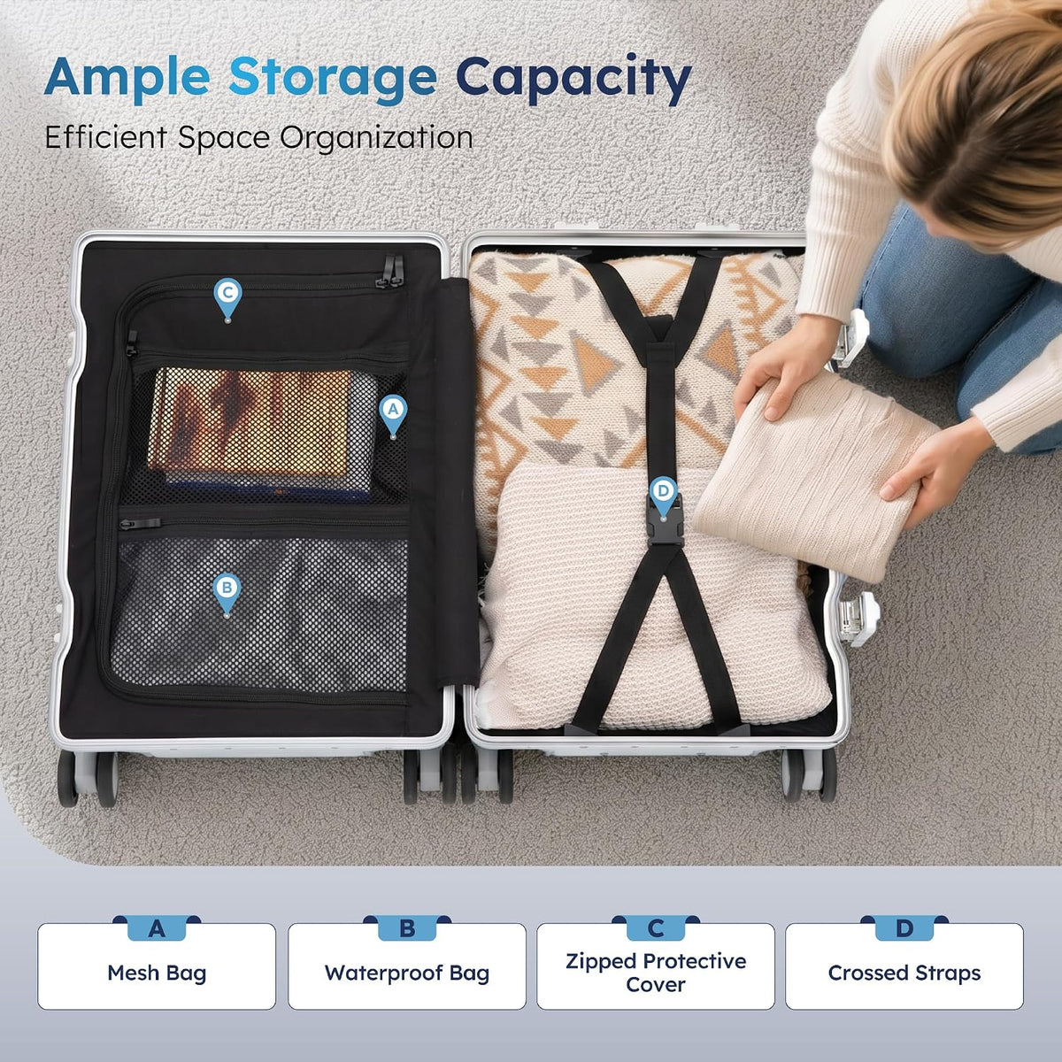 20 Inch Aluminum Frame Carry-On Luggage, Front Opening Hardside Carry on Suitcase with Quick-Access Front Compartment, Airline Approved with TSA Lock, USB&Type-C Ports, Cup Holder, Silver