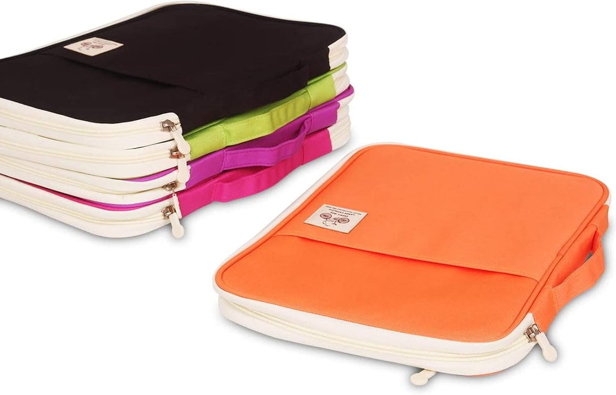A4 Travel Portfolio Multifunctional Document Organizer Zippered Case for Office Supplies (Mulberry White)