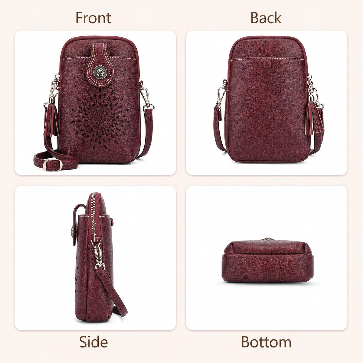 APHISON Small Crossbody Bags for Women, Lightweight Vegan Leather Cell Phone Purse, Cute Purses with Tassels