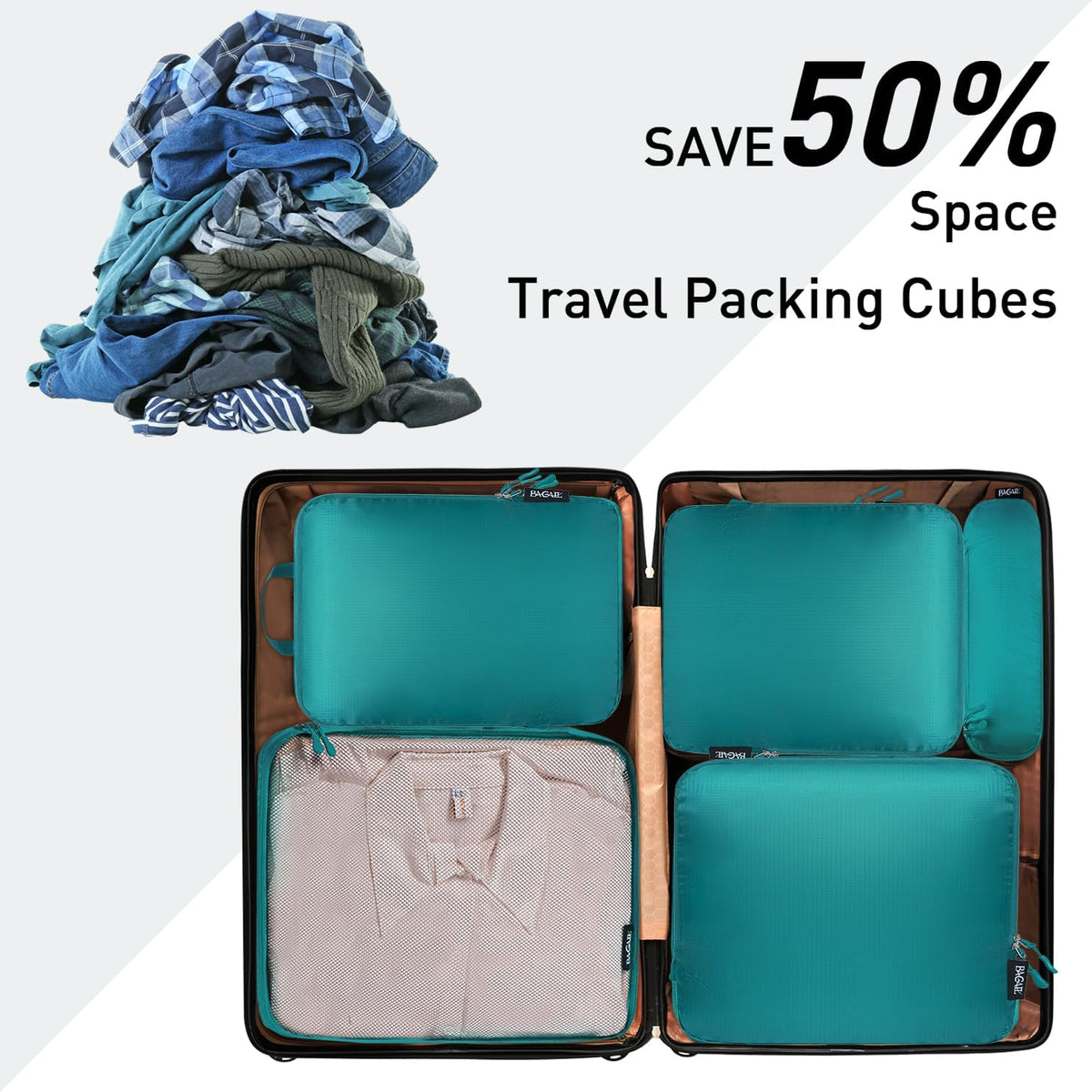 Ultralight Compression Cubes 7 Set - 3 Packing Cubes, 3 Organizers, and 1 Shoe Bag