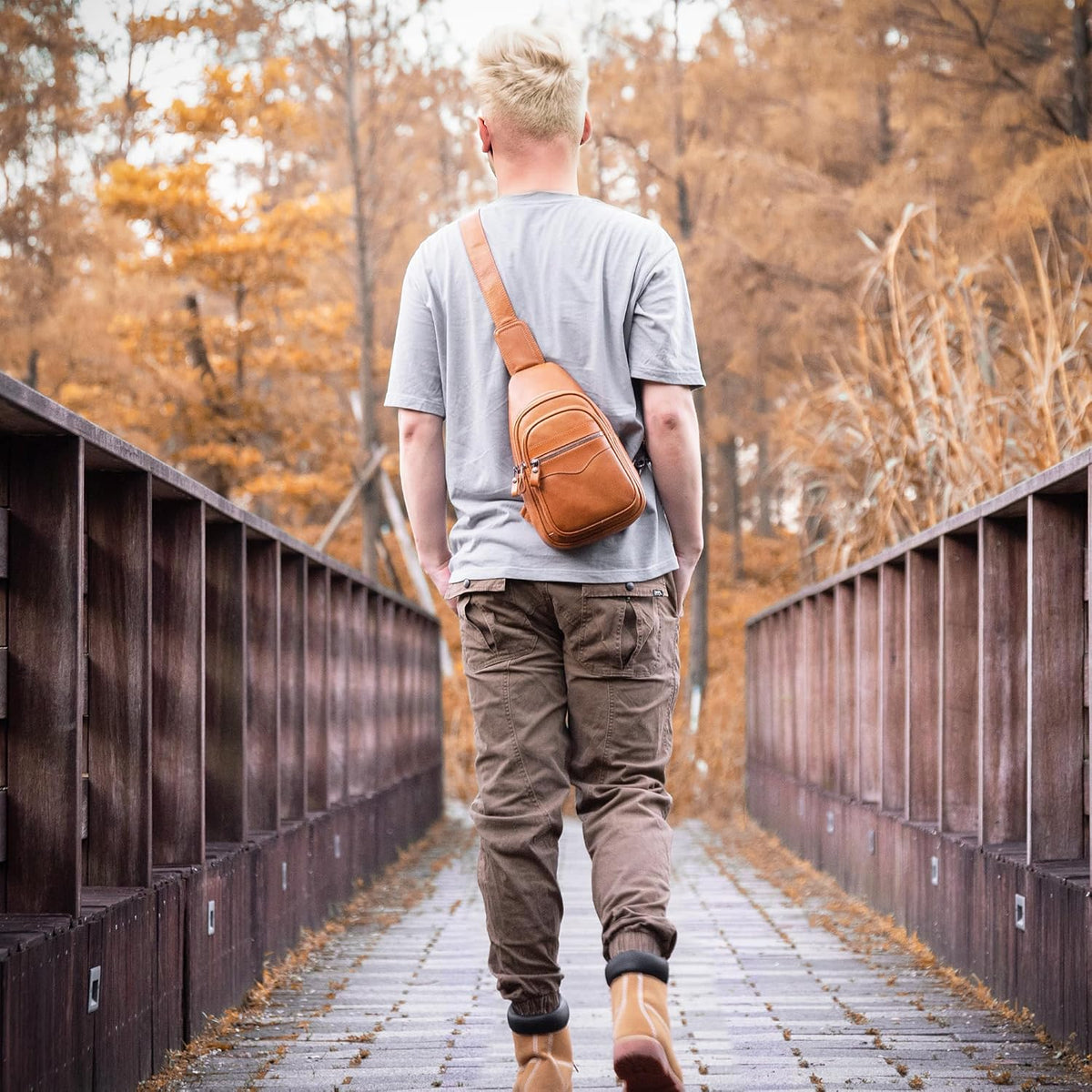Genuine Leather Sling Bag for Men and Women Crossbody Shoulder Bag Sling Backpack Chest Purse Carry on Casual Daypack | Genuine Leather