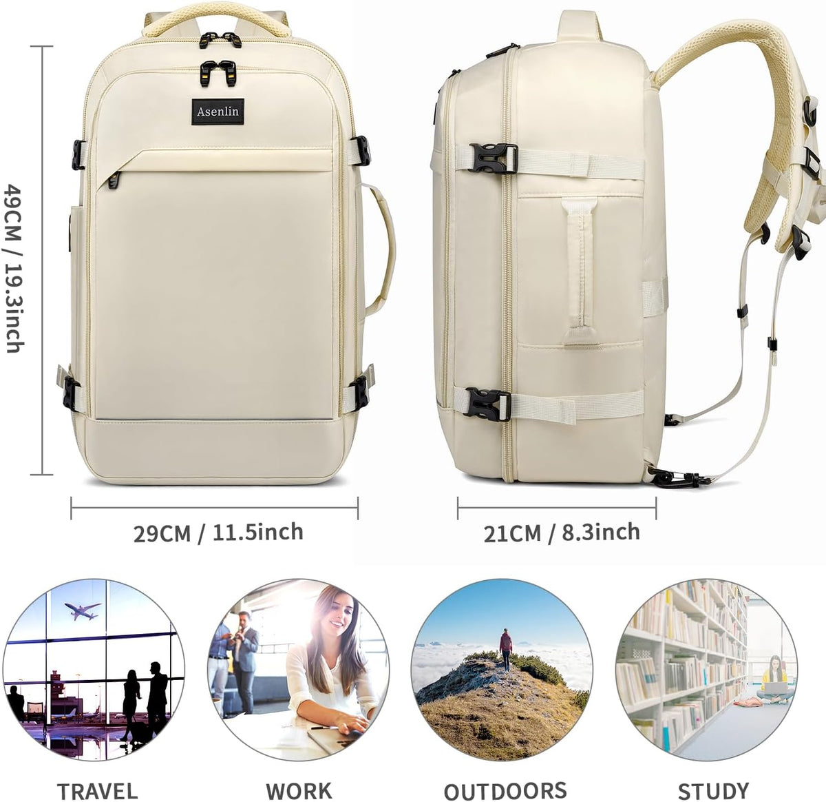 Travel Backpack for Women Men,Flight Approved Carry On Luggage 40L Water Resistant Business Laptop Backpacks Fits TSA 17.3 Inch Computer College Weekender Outdoor Hiking-Grey