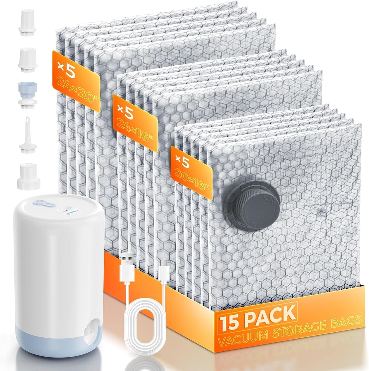 Durable Reusable Compression Packing Bags,Space Bags, Vacuum Sealer Bags for Clothes with Travel Hand Pump