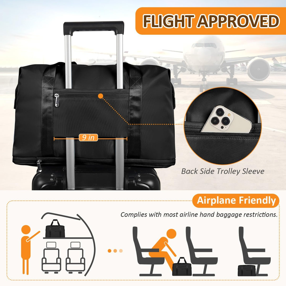 20L Black Travel Backpack (15.6 inch)+Matching Expandable Travel bag(20 inch)