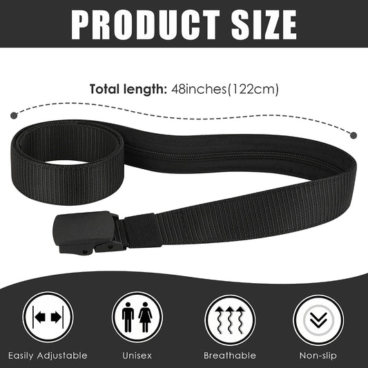 2 Pack Money Belts for Travel, Anti-Theft Hidden Waist Wallet with Zippered Security Pockets, Adjustable Nylon Belt for Men & Women Under Clothes (Black)