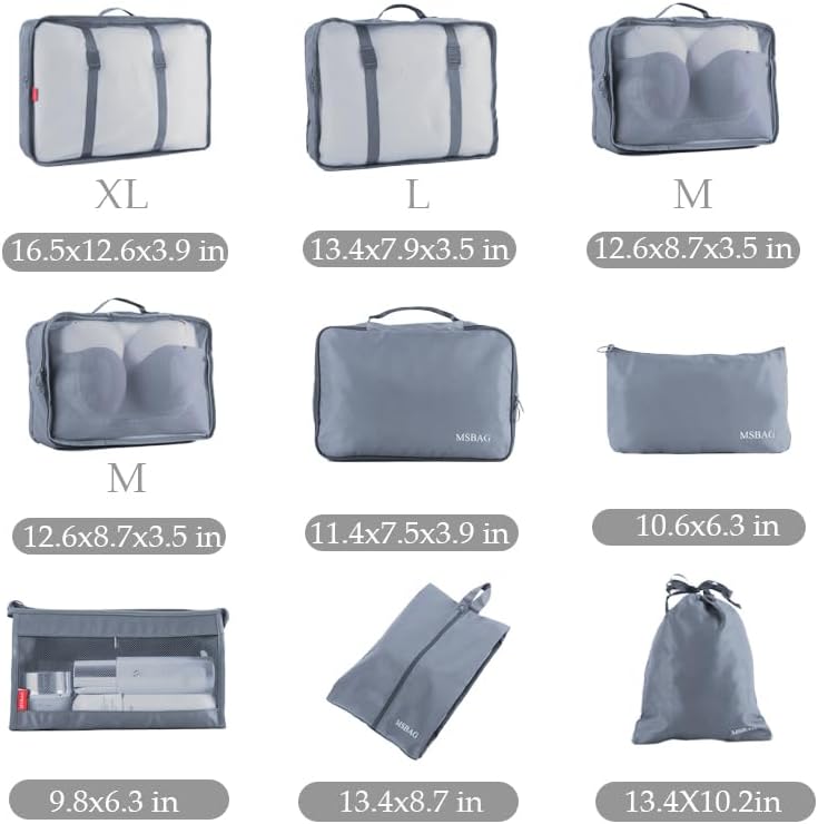 9 set Packing Cubes for Travel,Effortless Organization Cube for Quick Packing& Unpacking, Travel Must Have Suitcase Organizer Essentials for any Journey,Cruise,Camping,hiking,Vacation,Business trip