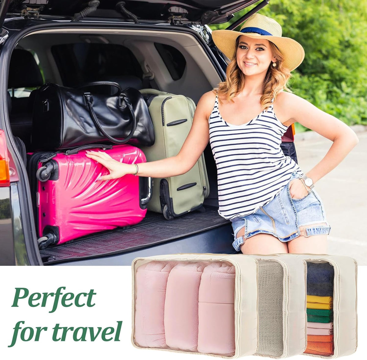 12 Pcs Packing Cubes for Suitcase Travel Luggage Organizers Bulk Large Mesh Clothing Underwear Bags Foldable Laundry Bags for Hiking Camping Backpacking Clothes Accessories (Beige)